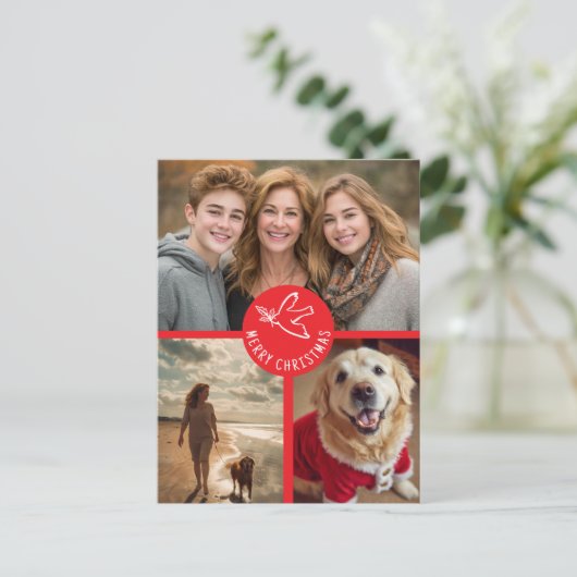 MERRY CHRISTMAS Simple Dove CUSTOM 3 FOTO Vakantie Briefkaart (Staand voorkant)