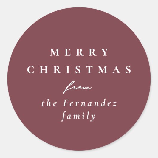 Merry Christmas simple elegant maroon holiday Ronde Sticker (Voorkant)