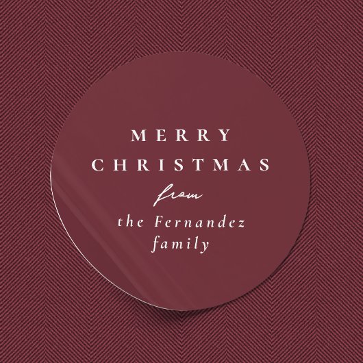 Merry Christmas simple elegant maroon holiday Ronde Sticker