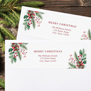 Merry Christmas Simple Floral Retouradres Etiket