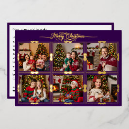 Merry Christmas Six Framed Afbeeldingen Voorkant P Folie Feestdagenkaart