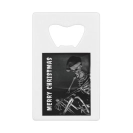 Merry Christmas. Skeleton with Santa hat Kredietkaart Flessenopener