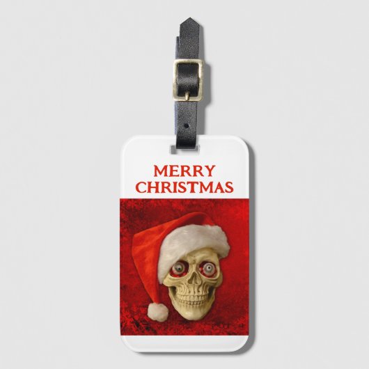 Merry Christmas. Skull wearing Santa hat Bagagelabel (Voorkant (verticaal))