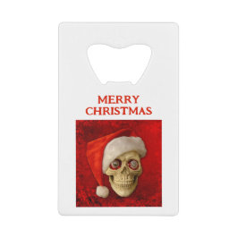 Merry Christmas. Skull wearing Santa hat Kredietkaart Flessenopener