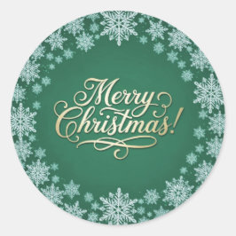 Merry Christmas Snowflakes Green  Ronde Sticker