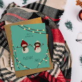 Merry Christmas Snowman Duo– Winter Lights on Teal Kaart