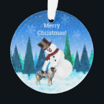 Merry Christmas Snowman et Australian Shepherd<br><div class="desc">Avez-vous un berger australien ? Ou peut-être le destinataire de ce joli design de vacances le fait. Pour la famille,  les amis,  les collègues,  les voisins ou vous-même.</div>