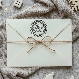 MERRY CHRISTMAS Snowman Familienaam Retour Adres Zelfinktende Stempel
