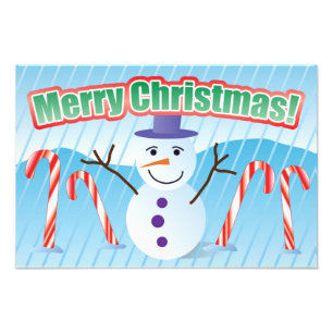 MERRY CHRISTMAS SNOWMAN FOTO AFDRUK