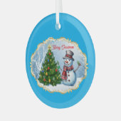 Merry Christmas Snowman Tree Cute Glas Ornament (Voorkant links)