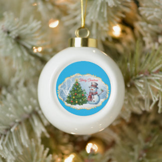 Merry Christmas Snowman Tree Cute Keramische Bal Ornament