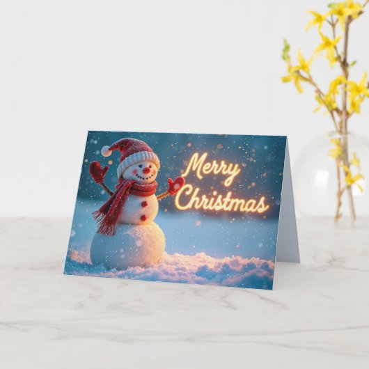 Merry Christmas Snowman with Neon Sign Kaart (Gele Bloem)