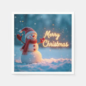 Merry Christmas Snowman with Neon Sign Servet (Voorkant)
