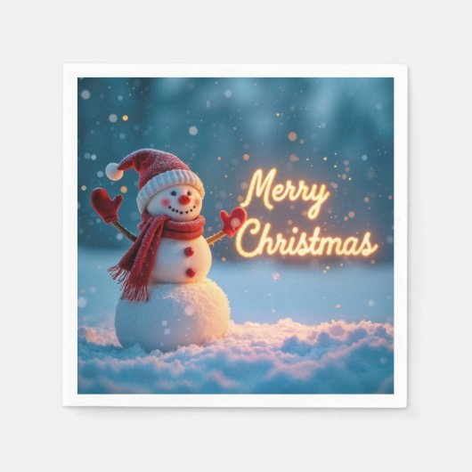 Merry Christmas Snowman with Neon Sign Servet (Voorkant)