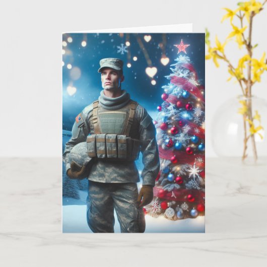 Merry Christmas Soldier - Gevouwen Wenskaart Kaart (Gele Bloem)