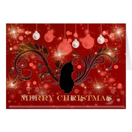 Merry Christmas Sparkle Cat Greeting Card Carte
