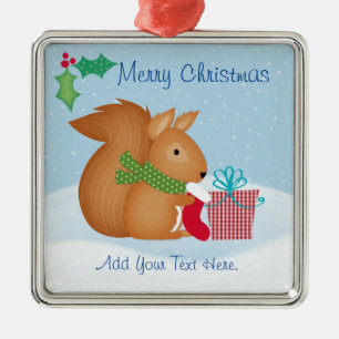 Merry Christmas Squirrel Ceramic Ornament