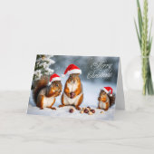 Merry Christmas Squirrel Family in Santa Hats Feestdagen Kaart (Voorkant)