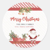 Merry Christmas Stickers Santa Sleigh Round Labels (Devant)