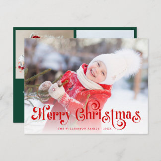 Merry Christmas Stylish Red Lettering Photo  Feestdagenkaart