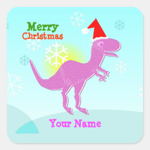 Merry Christmas T-Rex Dinosaur Naam Stickers