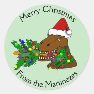 Merry Christmas T-rex Dinosaurus Stickers Jouw naa