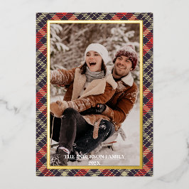 Merry Christmas Tartan Plaid Card - Foil Holiday  Folie Feestdagenkaart