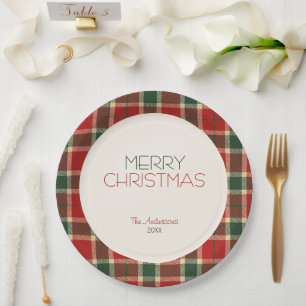 Merry Christmas Tartan Plaid Custom Papieren Bordje