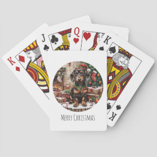 Merry Christmas Teckel Dogs Elf Pokerkaarten