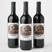 Merry Christmas Teckel Dogs Elf Wijn Etiket (Flessen)