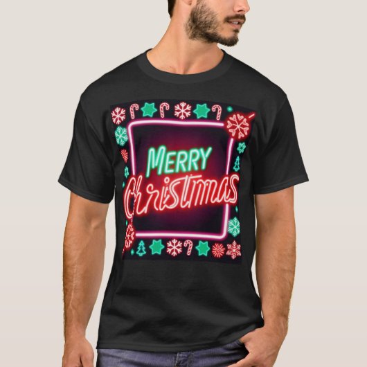 Merry Christmas 'Tekst Gloeiend in Rood, Groen T-shirt (Voorkant)