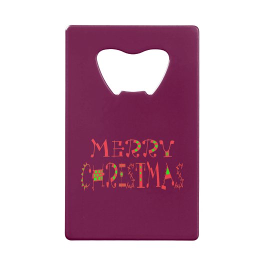 Merry Christmas Text Pattern Design: feestelijke k Kredietkaart Flessenopener (Voorkant)
