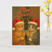 Merry Christmas – Toasting Cats Under the Tree   Kaart (Gele Bloem)