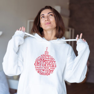 Merry Christmas Tree Ball typografie ontwerp Rood Hoodie