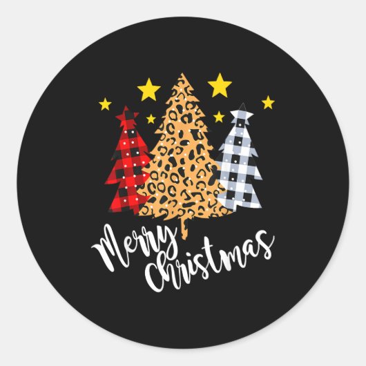 Merry Christmas Tree Buffalo Plaid Red Green Xmas Ronde Sticker (Voorkant)