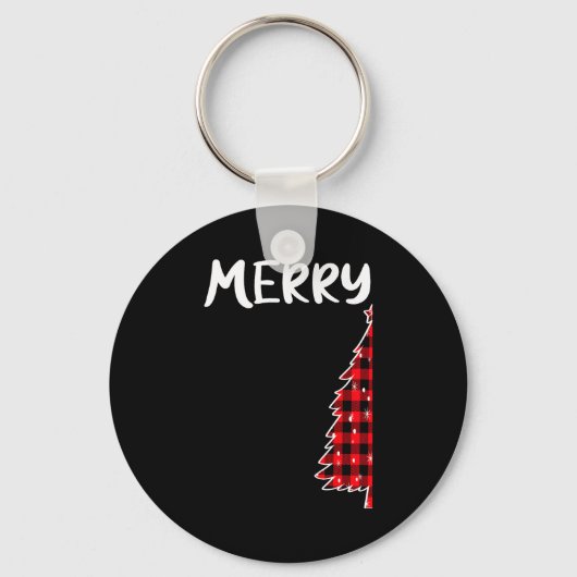Merry Christmas Tree Buffalo Plaid Xmas Couples Ma Sleutelhanger (Voorkant)