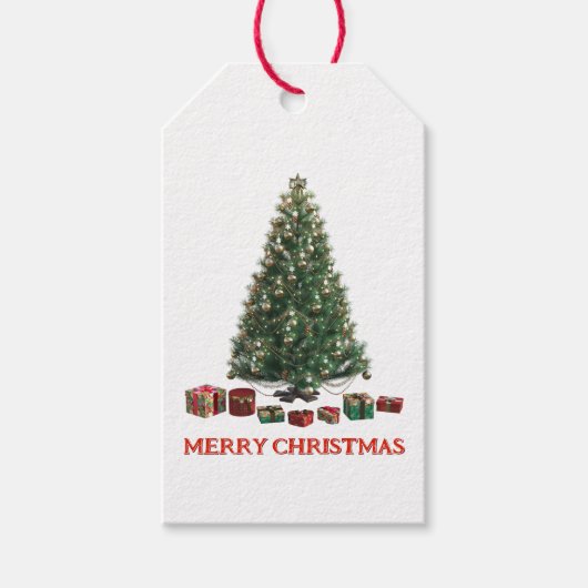Merry Christmas. Tree (design 1) with gifts Cadeaulabel (Voorkant)