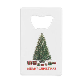 Merry Christmas. Tree (design 1) with gifts Kredietkaart Flessenopener