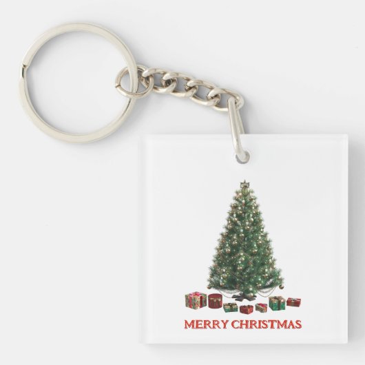 Merry Christmas. Tree (design 1) with gifts Sleutelhanger (Voorkant)