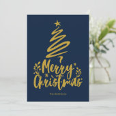 Merry Christmas Tree Donkerblauwe Kerst Kaart (Staand voorkant)