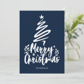 Merry Christmas Tree Donkerblauwe Kerst Kaart (Staand voorkant)