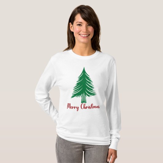 Merry Christmas Tree lange mouw T-shirt (Voorkant volledig)