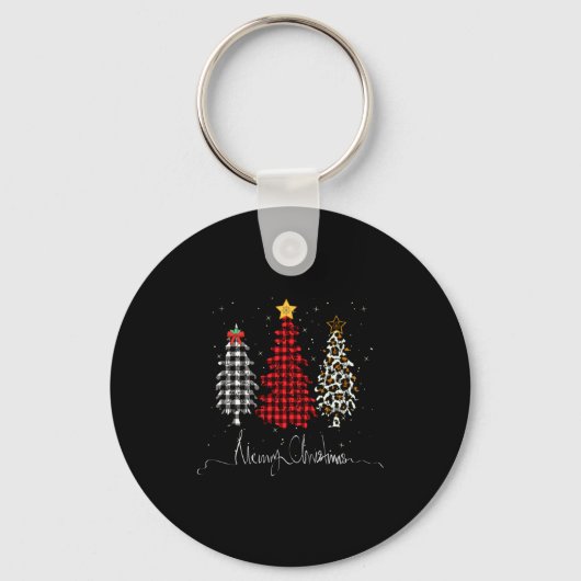 Merry Christmas Tree Leopard Plaid Printed Sleutelhanger (Voorkant)