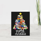 Merry Christmas Tree Love Reading Books Librarian Kaart (Voorkant)