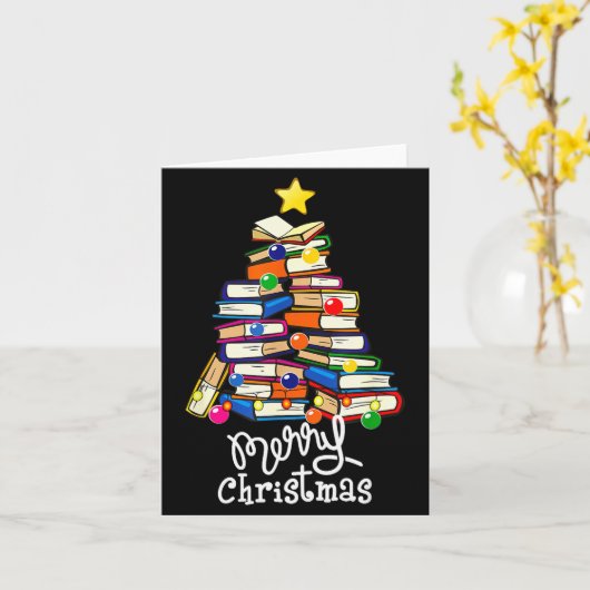 Merry Christmas Tree Love Reading Books Librarian Kaart (Gele Bloem)