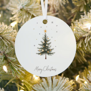 Merry Christmas Tree Metal Circle Ornament. Metalen Ornament