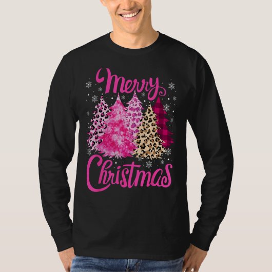 Merry Christmas Tree Pink  Xmas Leopard Matching F T-shirt (Voorkant)