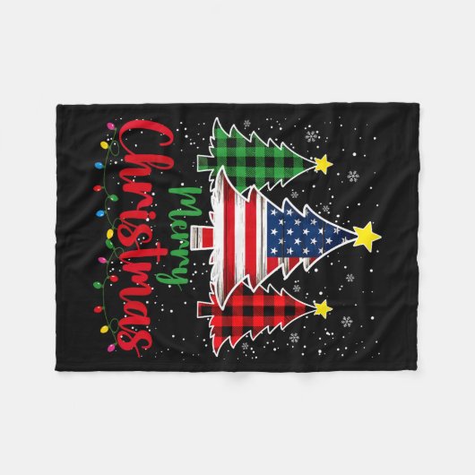 Merry Christmas Tree Plaid Us Flag Snowflake Xmas  Fleece Deken (Voorkant (Horizontaal))