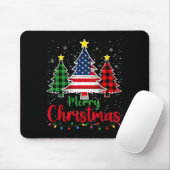 Merry Christmas Tree Plaid Us Flag Snowflake Xmas  Muismat (Met muis)
