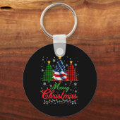 Merry Christmas Tree Plaid Us Flag Snowflake Xmas Sleutelhanger (Voorkant)